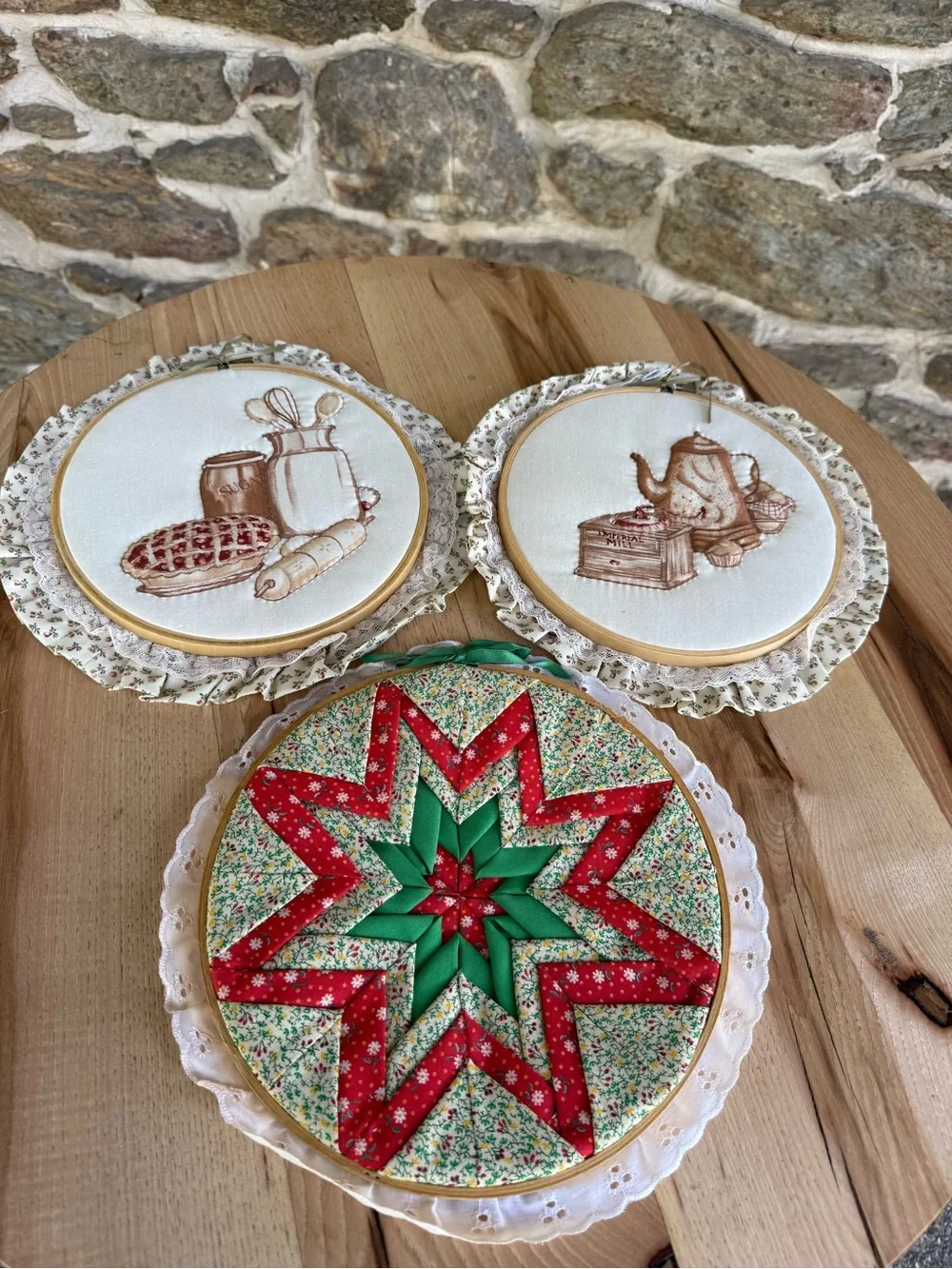 Lot of Three Vintage Embroidery Hoop Wall Decor CottageCore